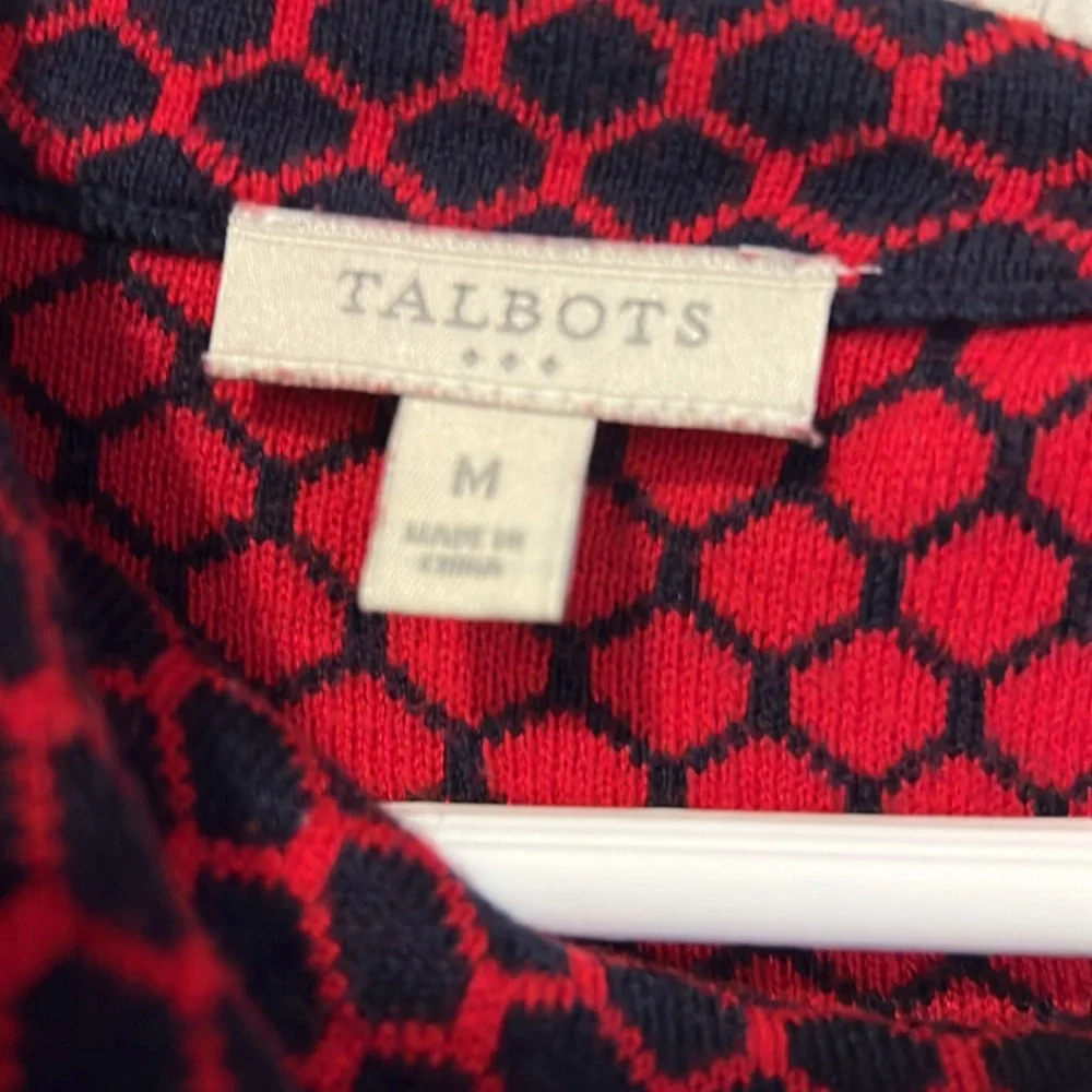 Talbots Red And Navy Hexagon Pattern Collared Swe… - image 3